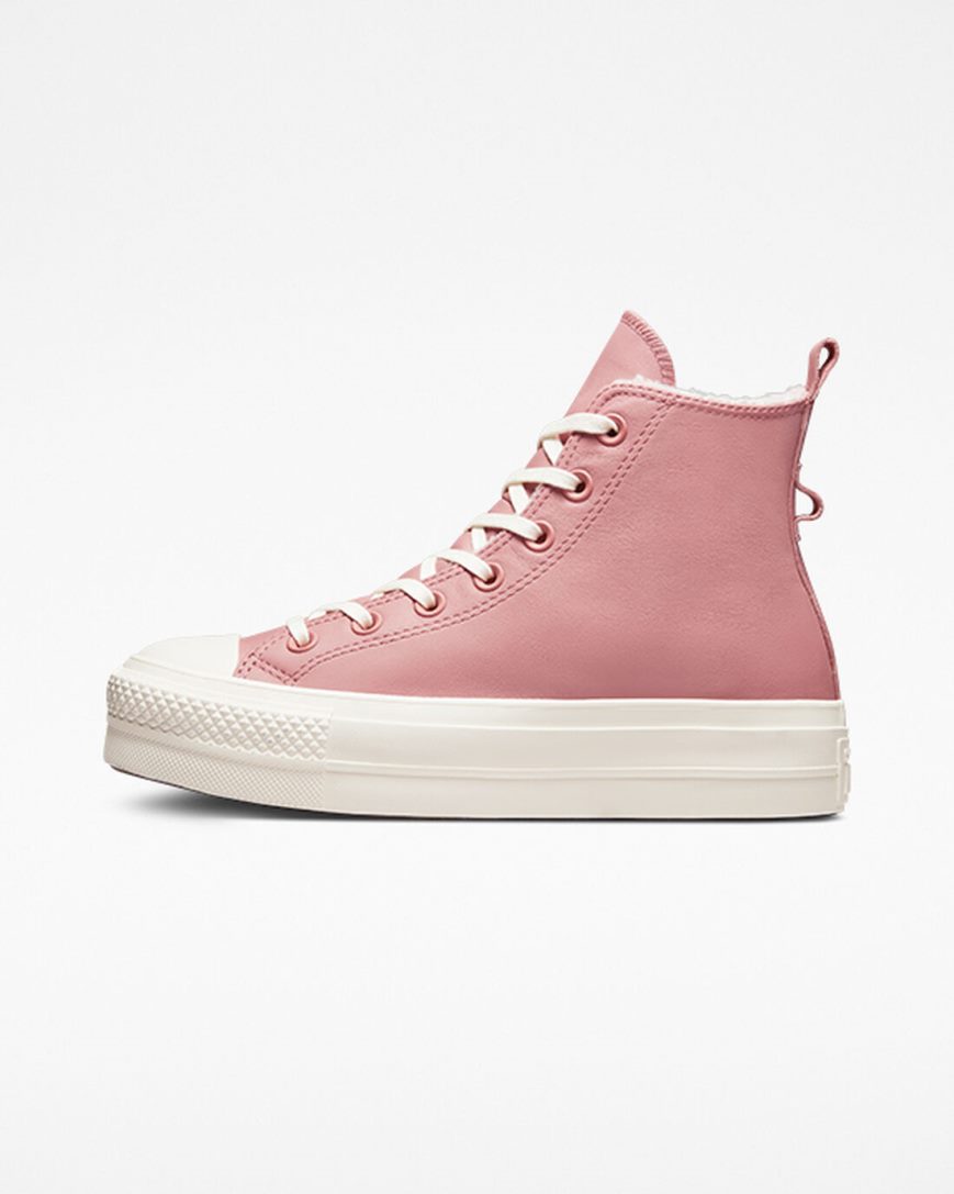 Sapatos Plataforma Converse Chuck Taylor All Star Lift Forradas Couro Cano Alto Feminino Rosa | PT F074T18